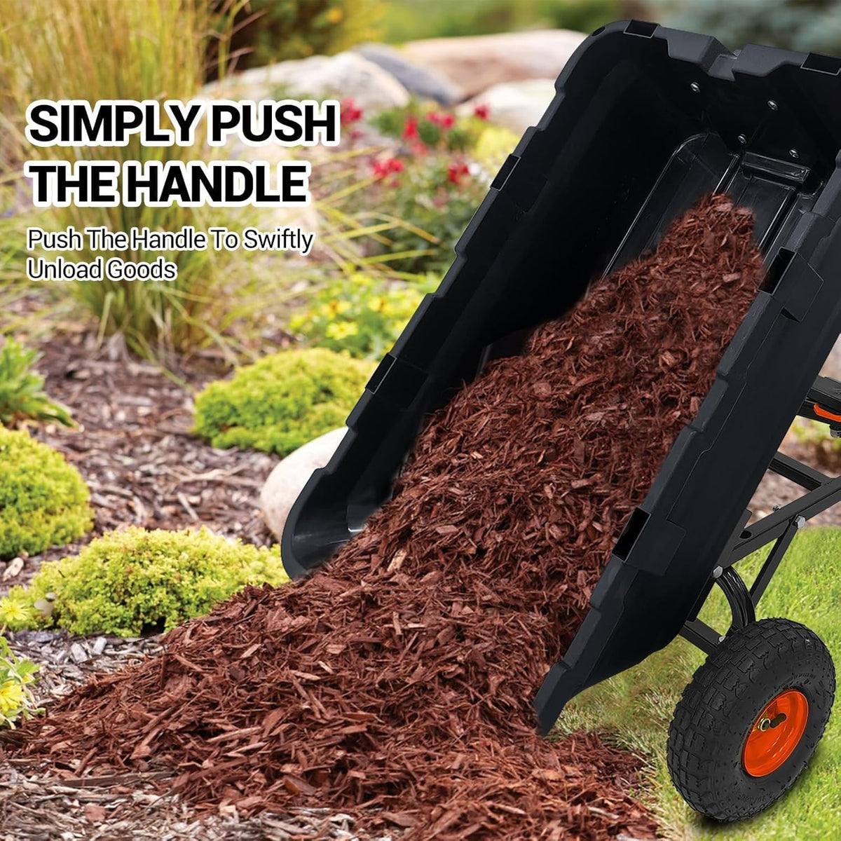 800Lb Heavy-Duty Poly Dump Garden Cart with Steel Frame, Utility Wagon with 10" Tires & Quick-Tilt