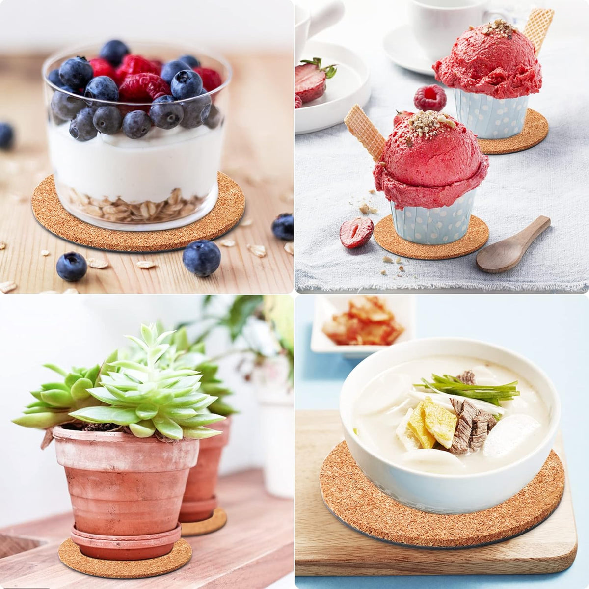4 Pieces Cork Plant Mats Round Cork Plant Coasters for Garden Pots, DIY Craft Project (4 Inches,6