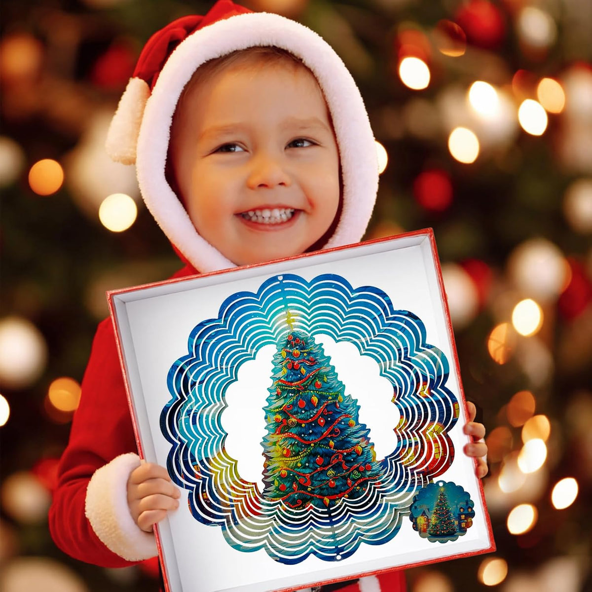 3D Christmas Tree Wind Spinners for Yard and Garden Christmas Decor 12 Inch Outdoor Metal Hanging