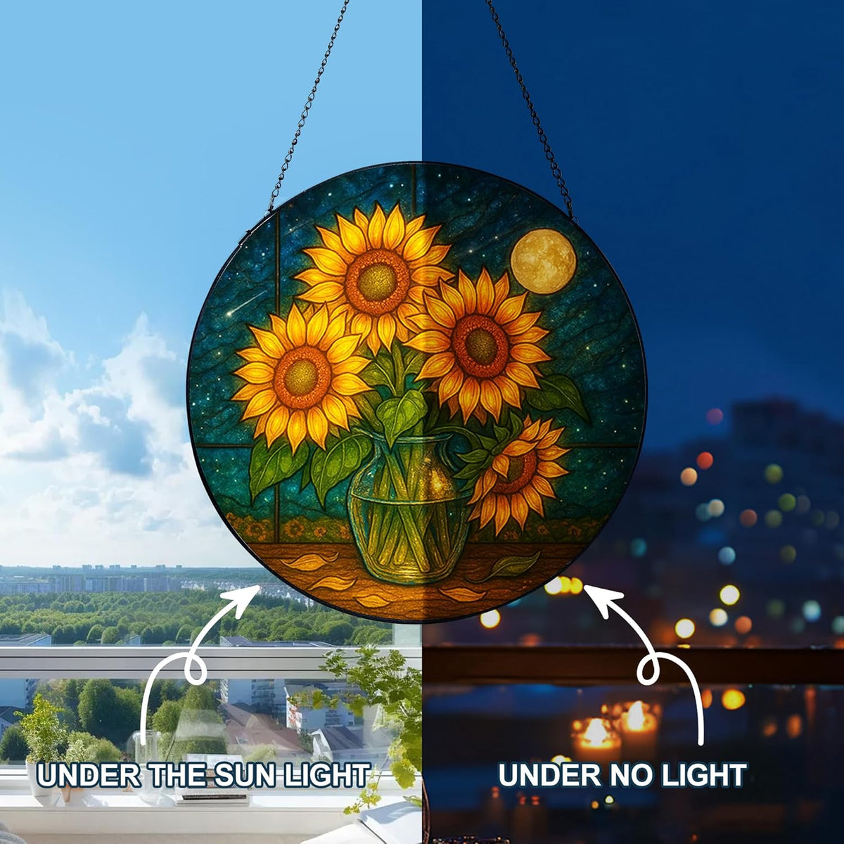 Stained Glass Window Hanging,Sunflower Sun Catchers Stained Glass Panels for Indoor Windows Wall
