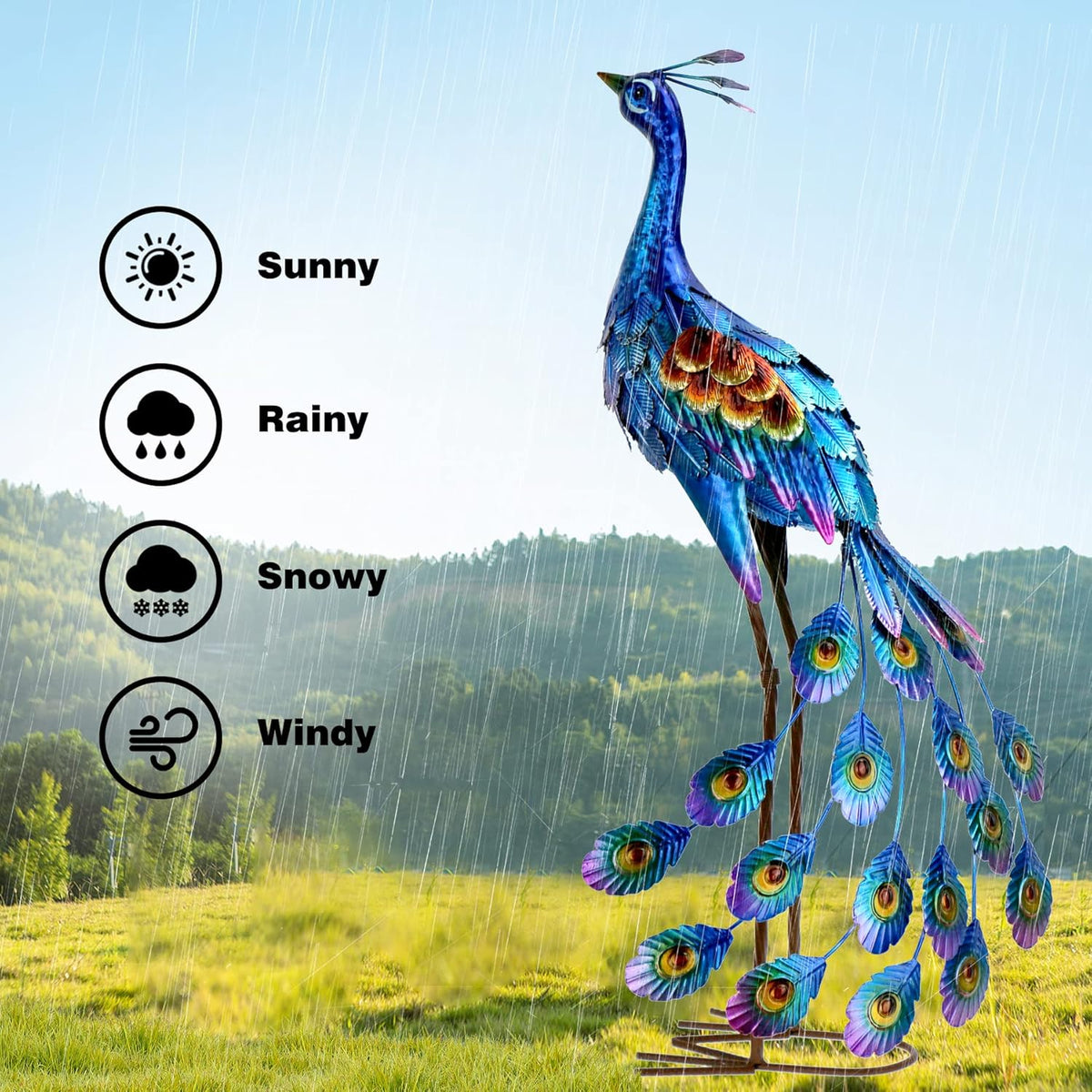 Kircust Peacock Garden Statue and Sculpture, Metal Peacock Yard Art Decor, Standing Bird Outdoor
