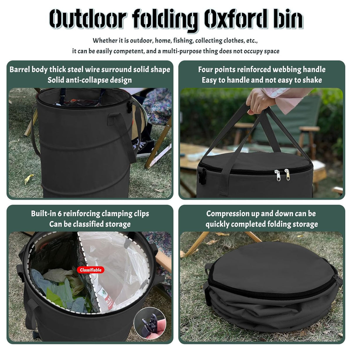 Pop up Camping Trash can with lid, 2-Pack Collapsible 24 Gallons Trash can with Sorting Clips