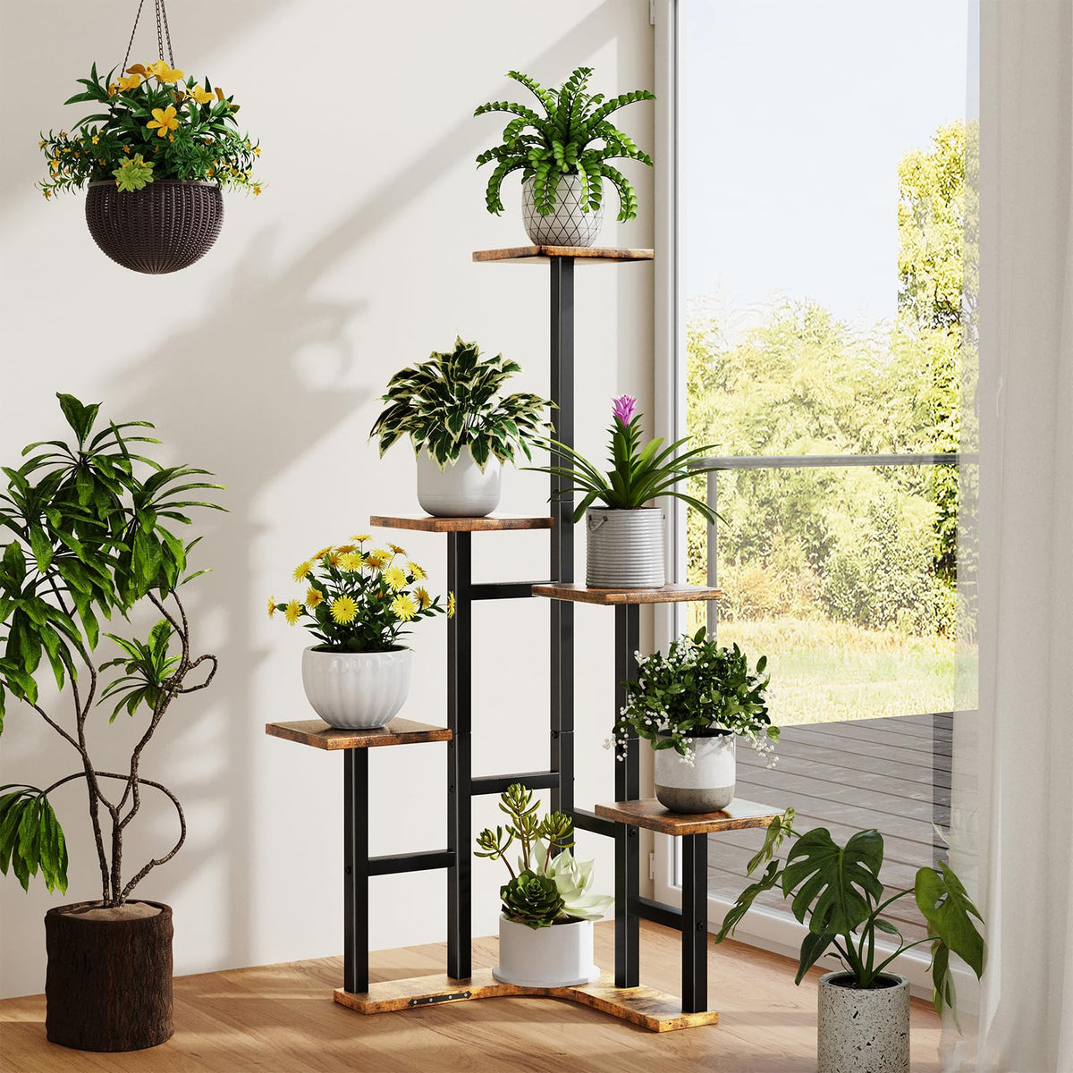 Yzosvki Corner Plant Stand Indoor, 6 Tiered Corner Plant Shelf Flower Stand for Multiple Plants