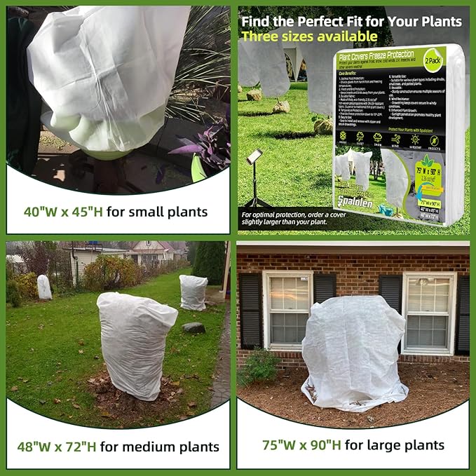 2 Pack Plant Covers Freeze Protection, 75"W x 90"H Winter Frost Blanket 2.36 oz/yd² Fabric Frost