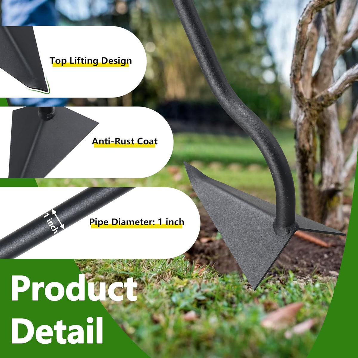 Garden Hoe, 59 Inch Triangle Warren Hoes for Cutting Trenches, Digging, Loosen The Soil, Weeding