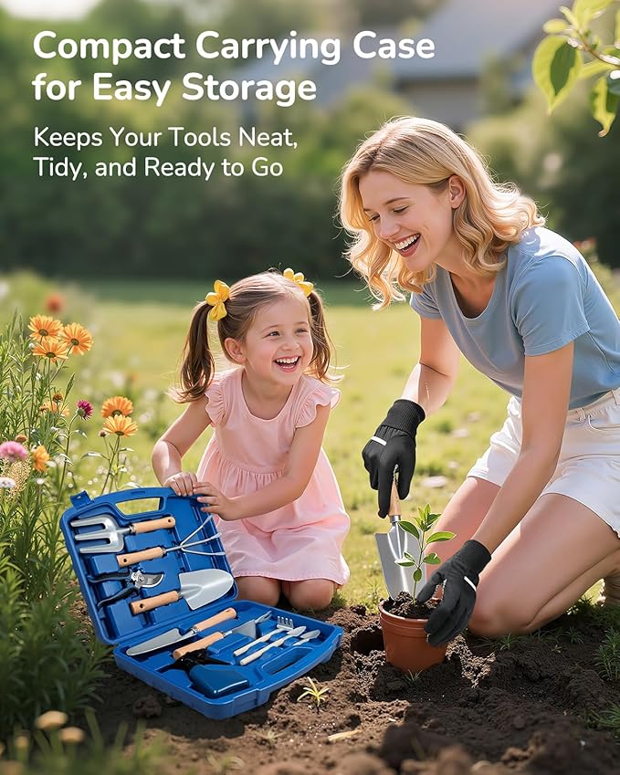 12-Piece Gardening Tool Set for Men, Rust-Proof & Heavy-Duty Hand Garden Tools with Sturdy Blue