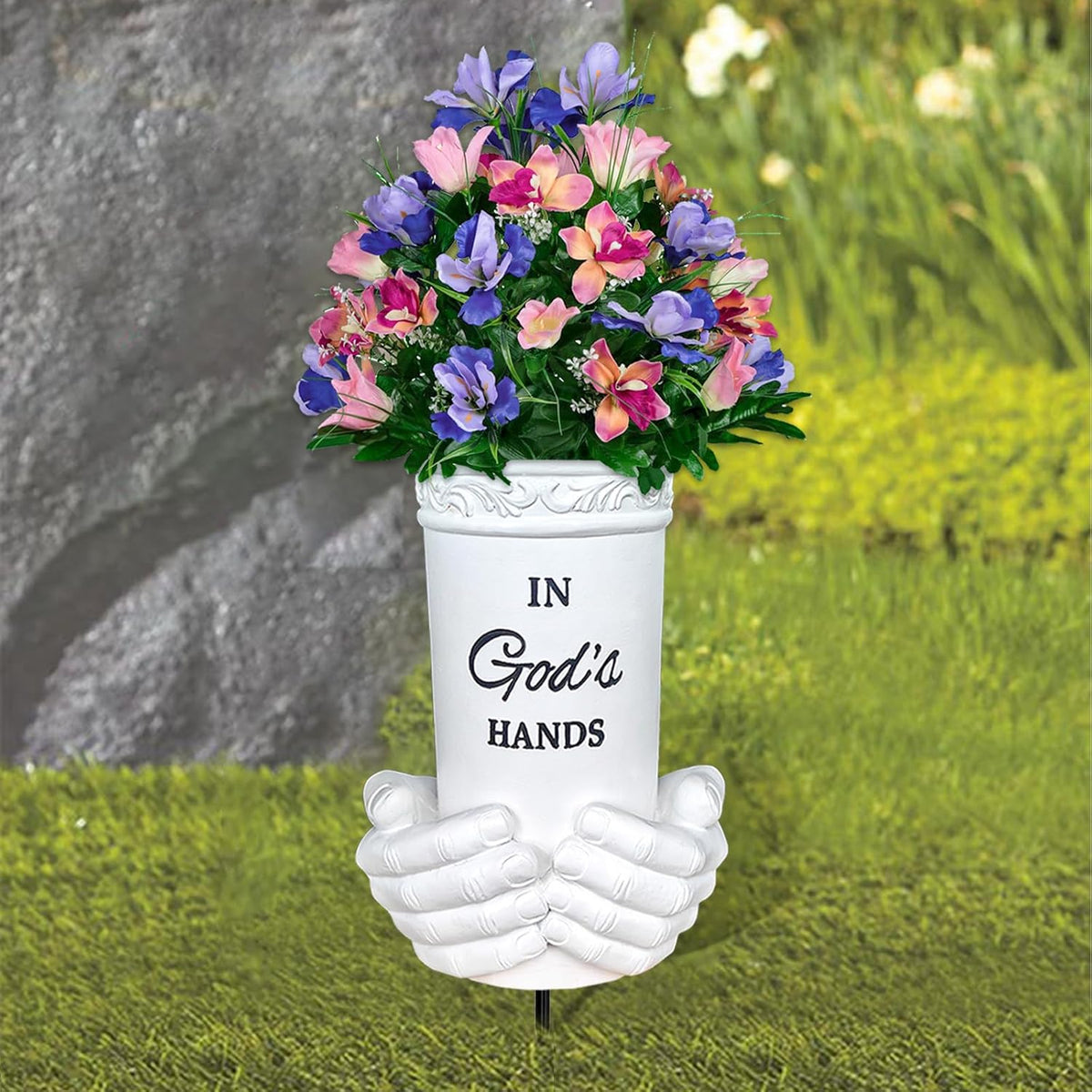 BAYN Grave Decorations for Cemetery, Hand Held Vases with Spikes for Garden Decorations Waterproof