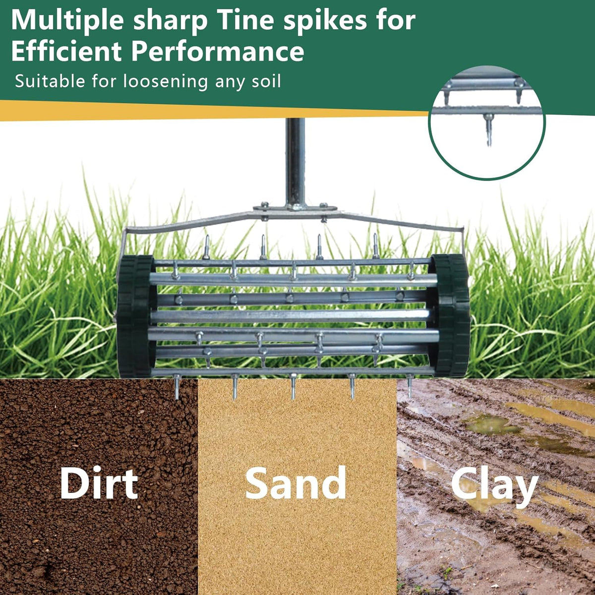 Heavy Duty Rolling Lawn Aerator,Rolling Lawn Aerator, Rotary Push Tine Spike Soil Lawn Aerator