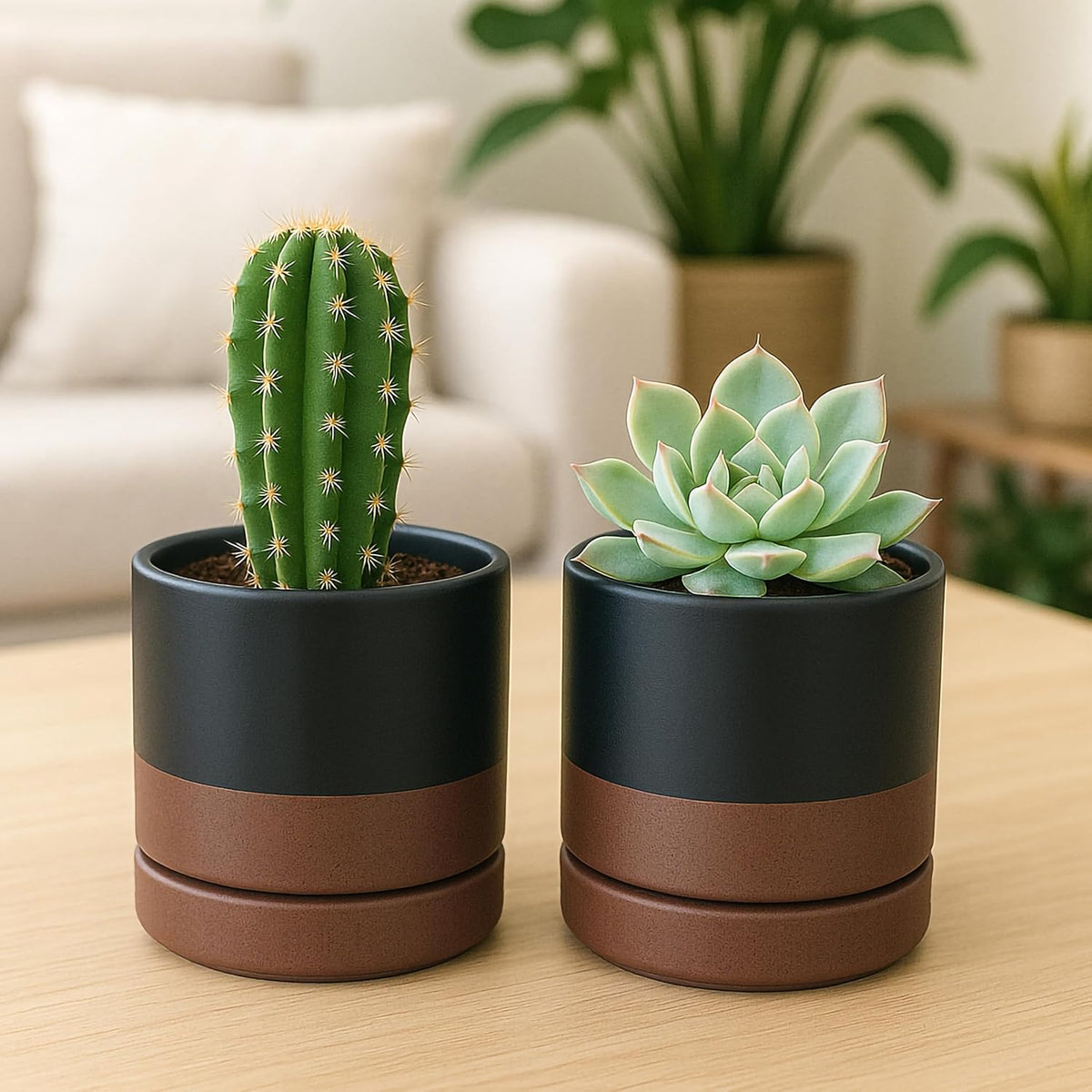D'vine Dev Set of 4 Small Ceramic Plant Pots, 4.7 Inch Succulent Planter Pot for Plants with