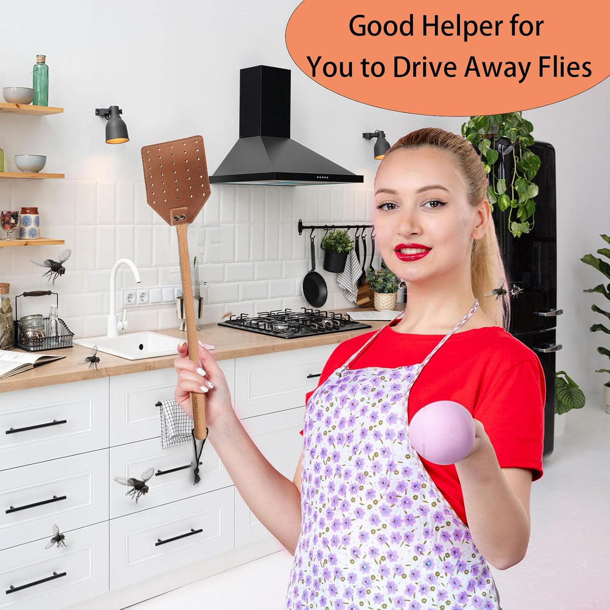 Fly Swatter Set - 2 Pack Wooden Leather Fly Swatter with Hanging Rope, Heavy Duty Fly Swatter for