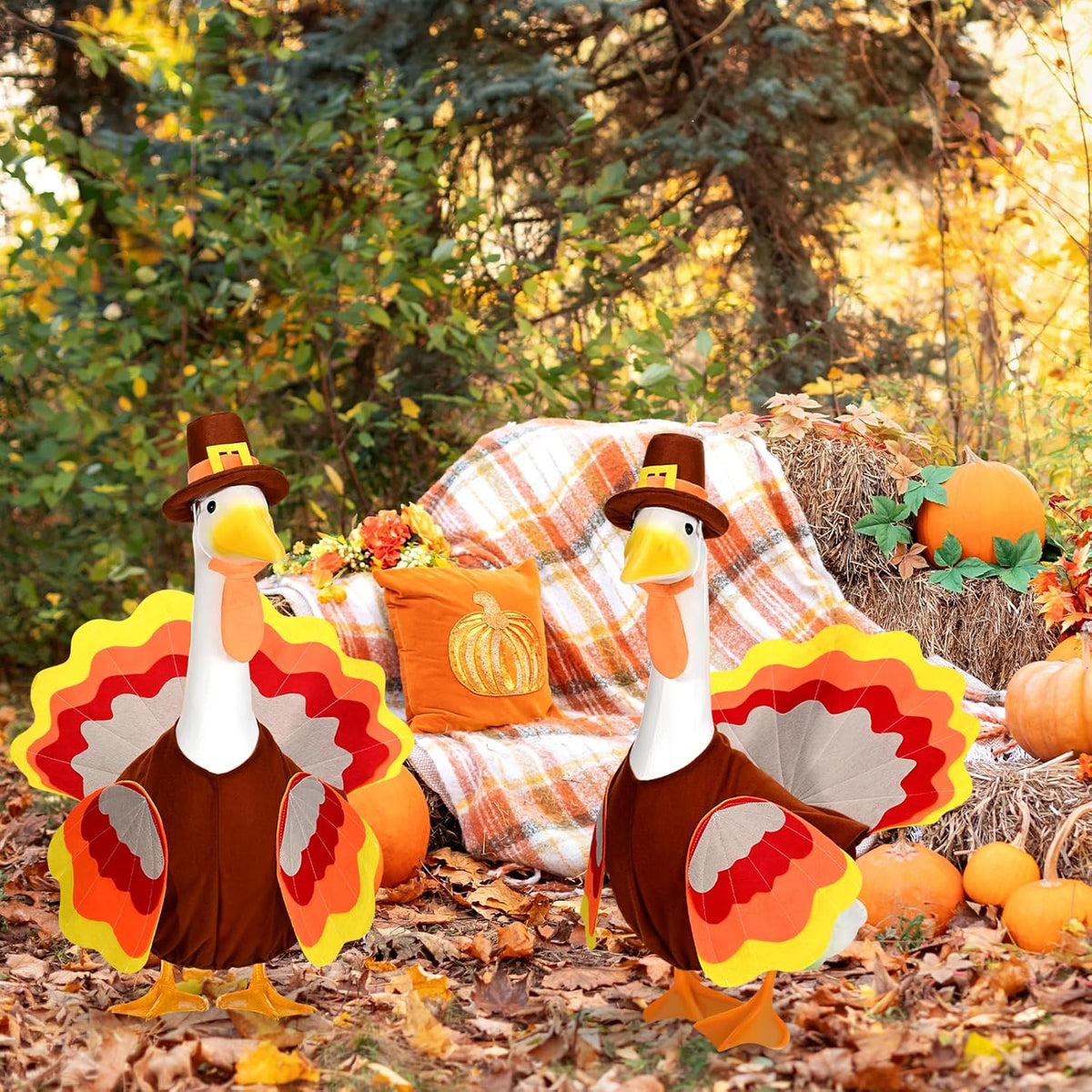 Thanksgiving Turkey Porch Goose Outfits Fall Lawn Goose Clothes, Fits 23" Cement Plastic Goose
