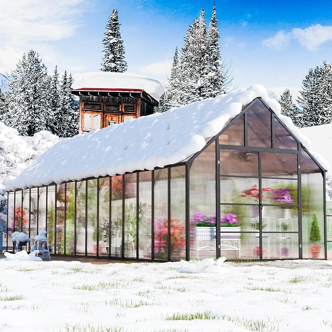 CDCASA 10x32 FT Greenhouse for Outdoors,Large Easy Assembly Thicker Aluminum Polycarbonate