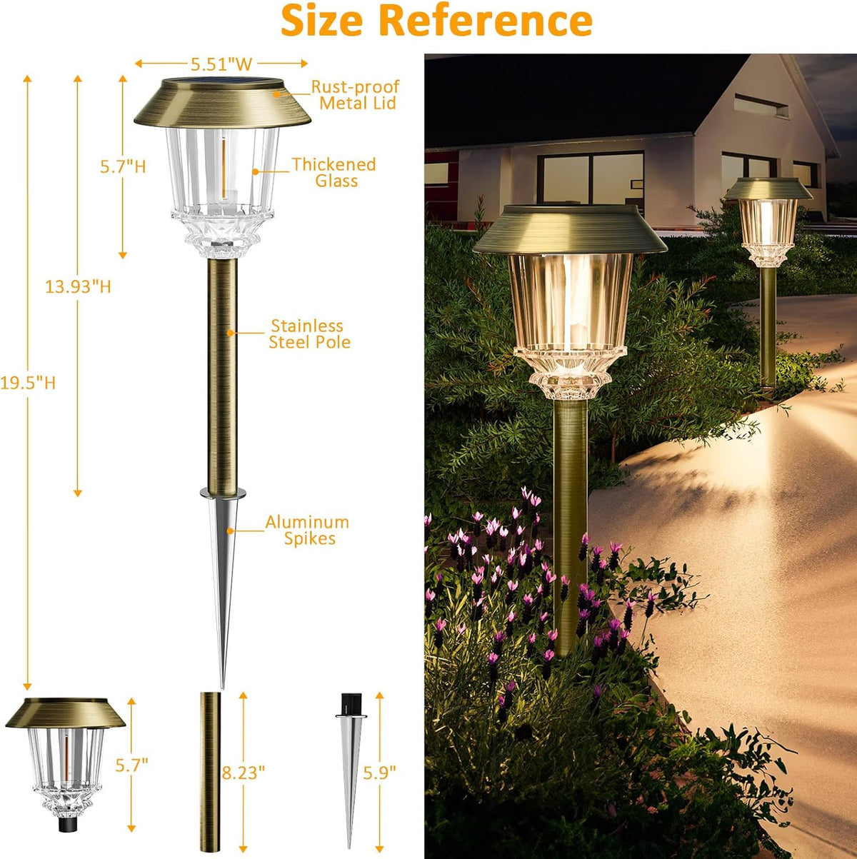XMCOSY+ Solar Pathway Lights Outdoor - 4 Pack Auto On/Off 10-40 LM Dimmable Waterproof Outdoor