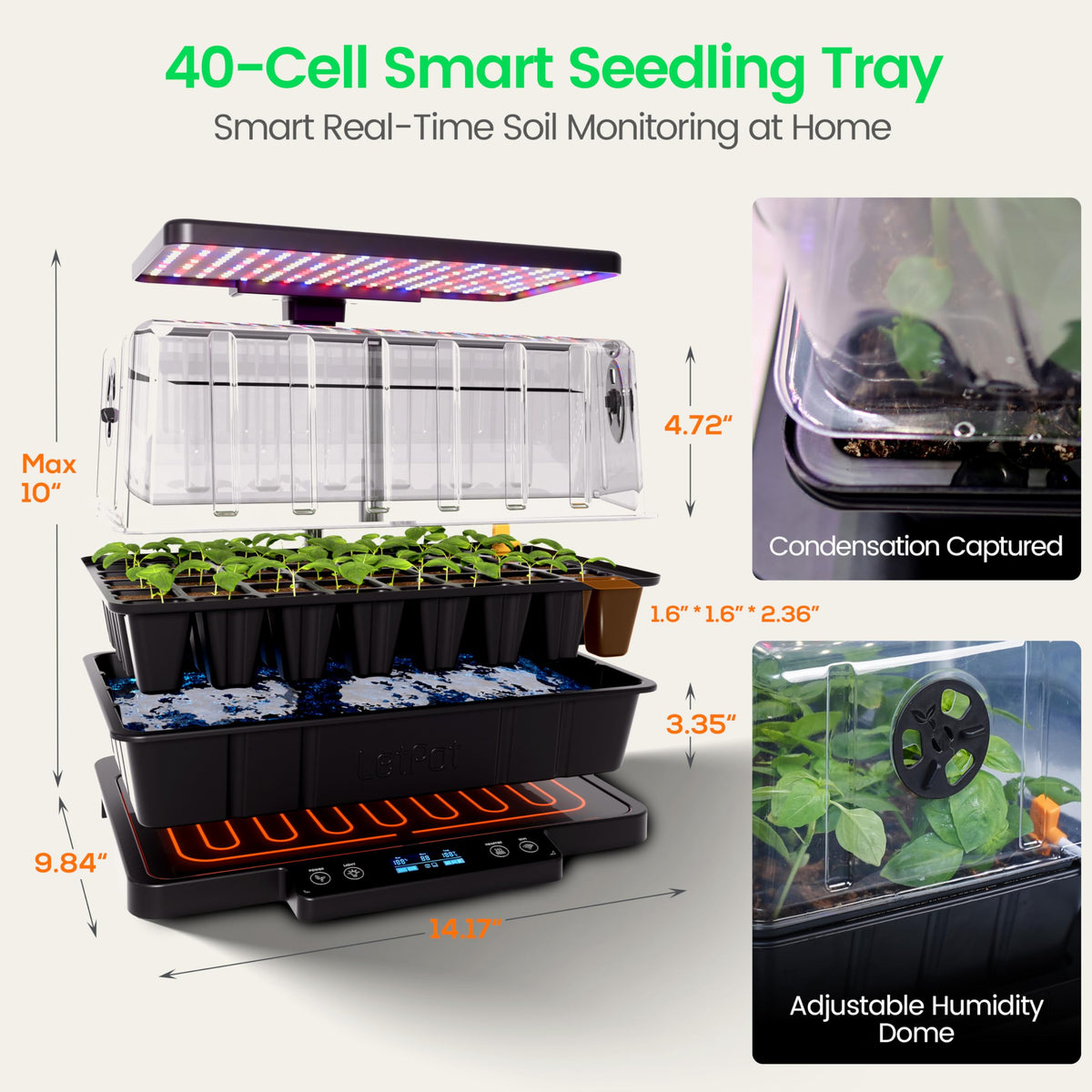 LetPot Smart Seed Starter with Humidity Dome, Germination Kit with Waterproof Seedling Mat, 24W