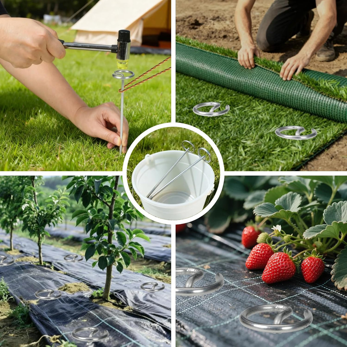 100pcs Landscape Fabric Pins, Heavy Duty Galvanized Landscape Staples Weed Barrier Stakes Lawn
