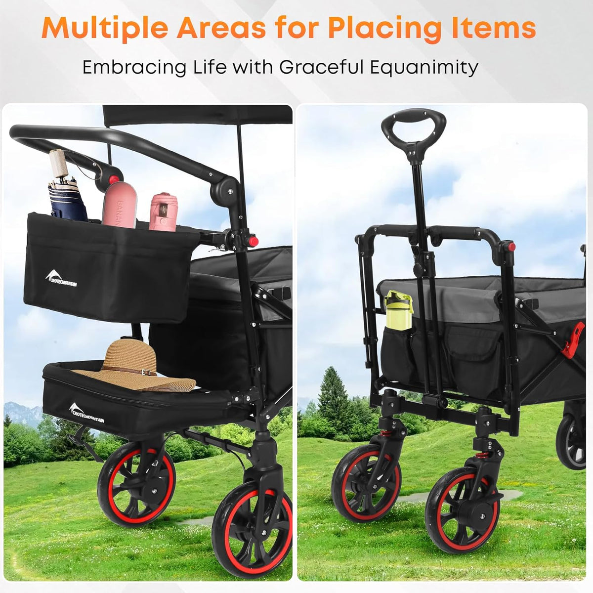 Collapsible Canopy Wagon,Large Capacity Trolley, Foldable Portable cart with Canopy, Adjustable
