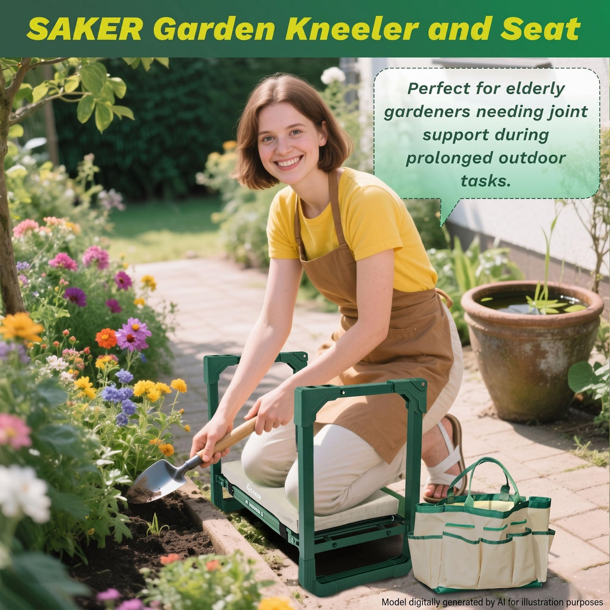 Saker Garden Kneeler and Seat Foldable Gardening Stool with Extendable Legs