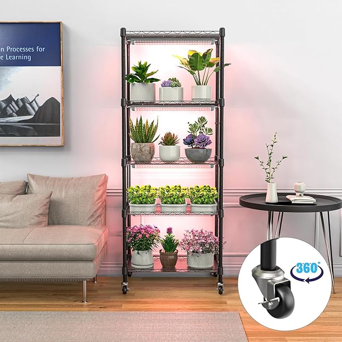 Indoor Greenhouse with Grow Light, 5 Tier 23.2" L×13.3" W×61.3" H Indoor Green House, with 96W Full