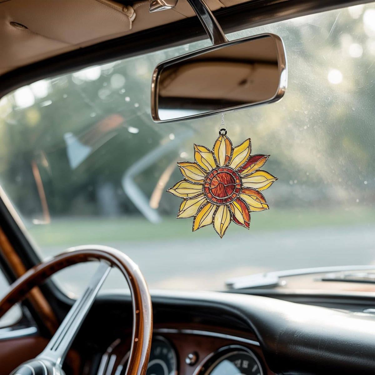 Radiant Sunflower Acrylic Suncatcher Stained Glass Effect Window Car Hanging Christmas Ornament