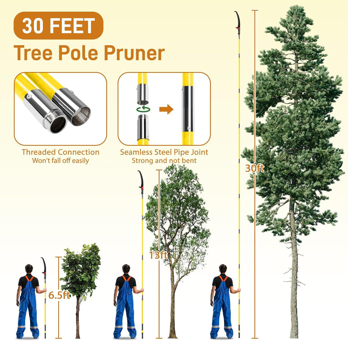 Outvita Manual Pole Saw, 30 Feet Extendable Tree Pruner with Knives and Storage Pocket, Sharp Steel
