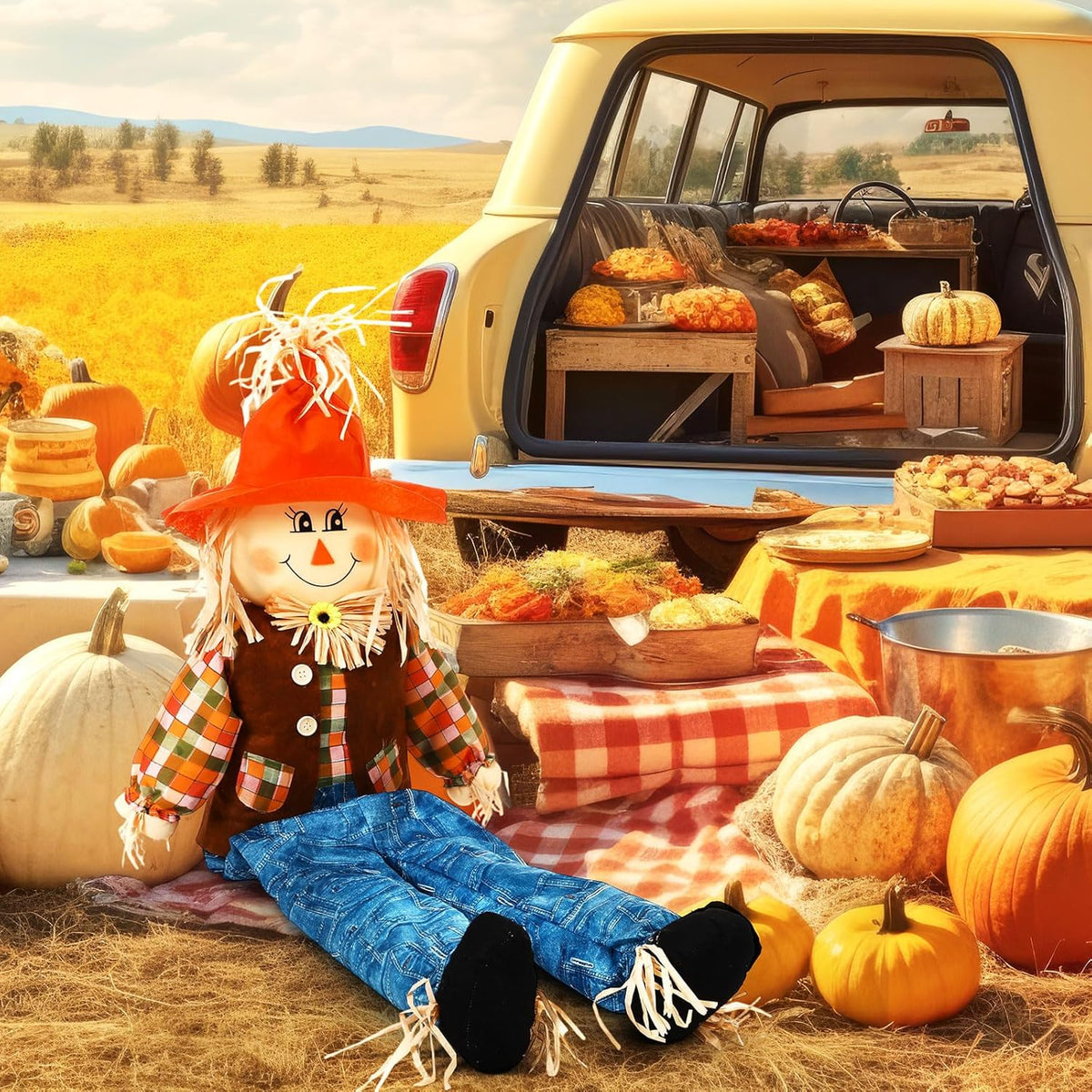 Marsui 1 Pcs 59" Large Outdoor Scarecrow Fall Harvest Thanksgiving Halloween Decoration, Life Size