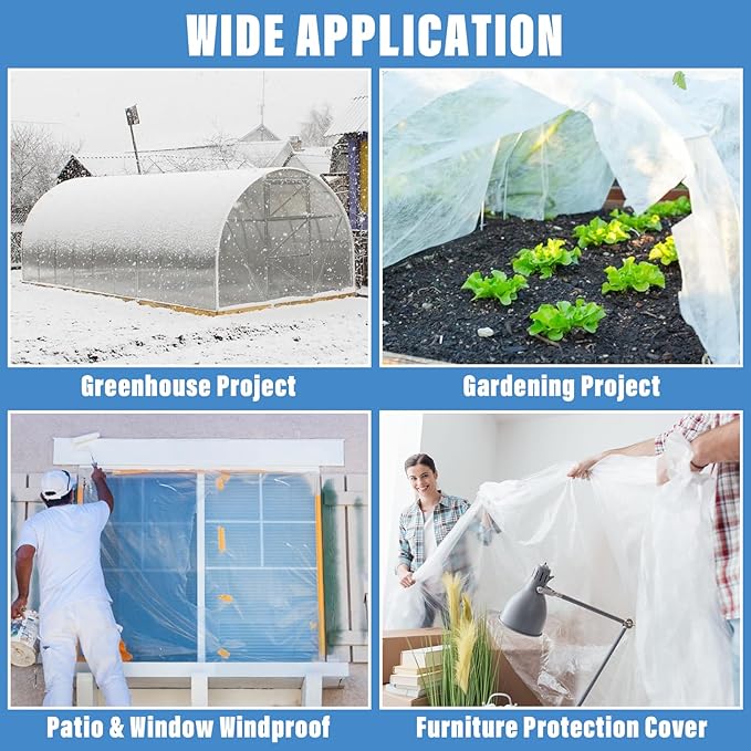 Legigo 12 X 26 Ft Clear Plastic Plant Covers Freeze Protection- 6 Mil Winter Greenhouse Plastic