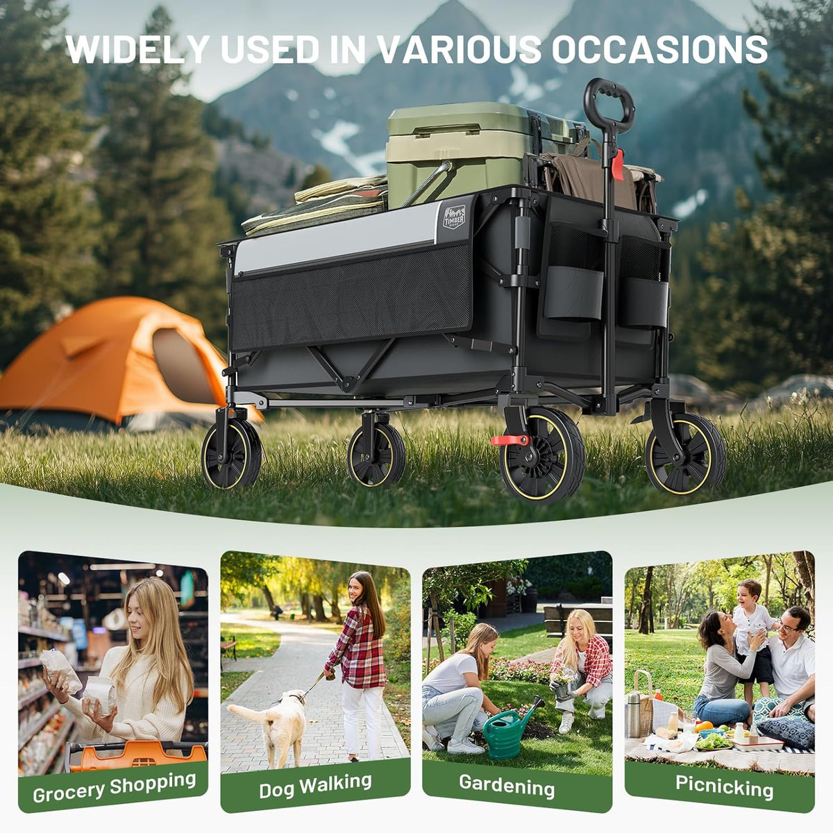 TIMBER RIDGE Collapsible Wagon Cart with Brakes, 400lbs Heavy Duty Large Capacity Compact Portable