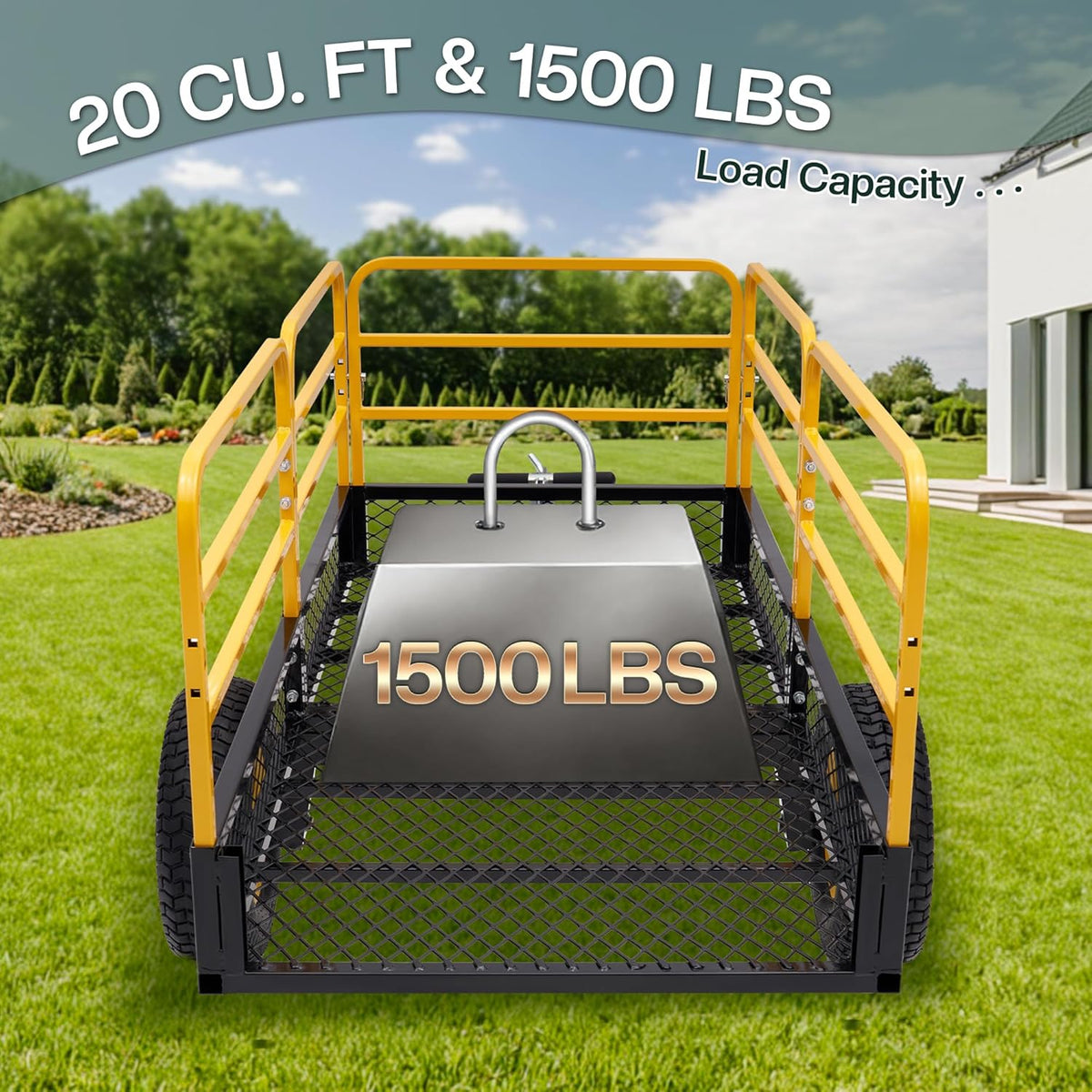 Jocisland Heavy Duty Garden Utility Trailer, 1500 Lbs 20 Cu.Ft ATV UTV Trailer Tow Behind Dump Cart