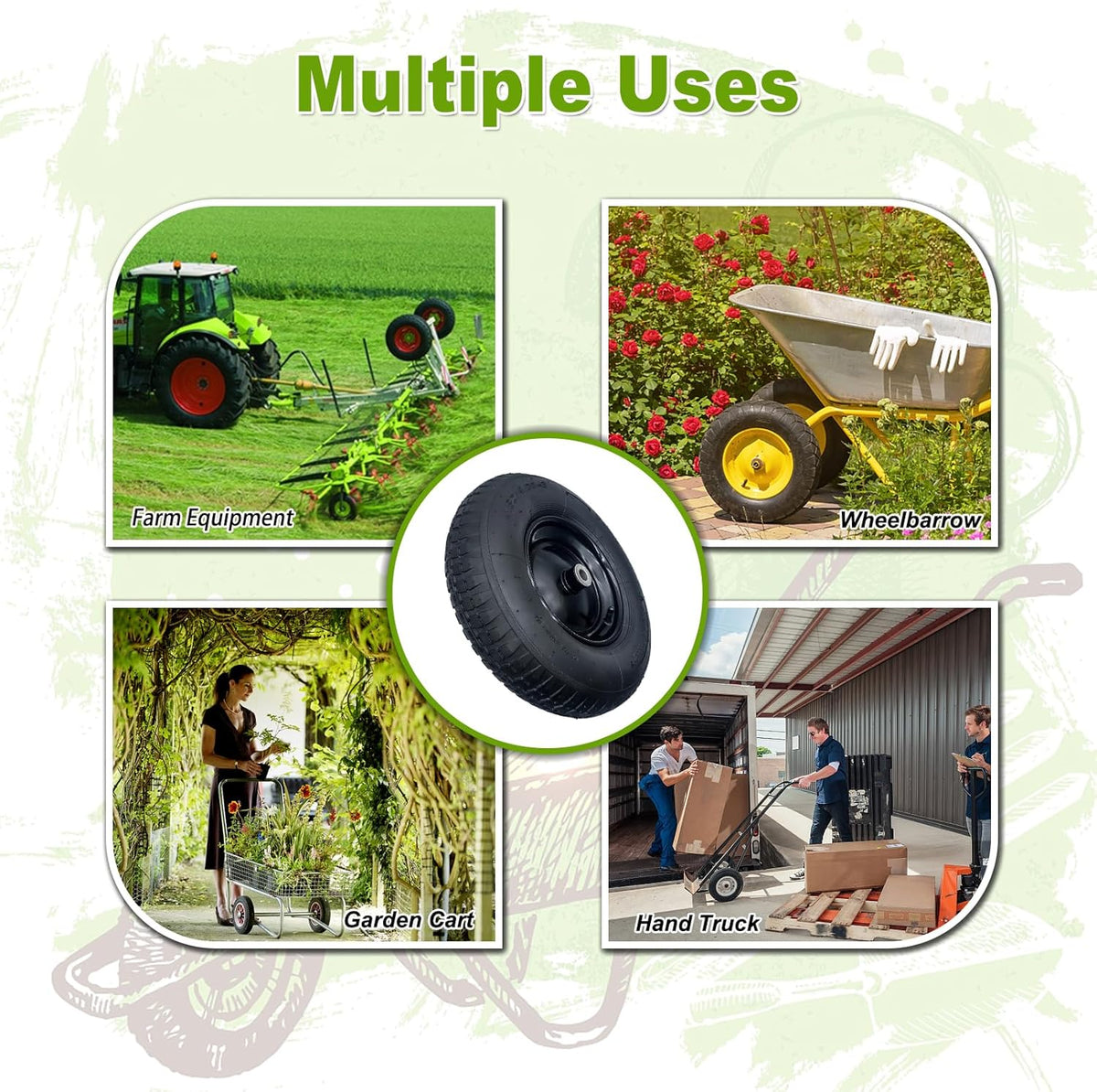 2-Pack 4.80/4.00-8" Pneumatic Wheelbarrow Wheel and Tires with 3"- 6" Center Hub and 3/4" Bushings