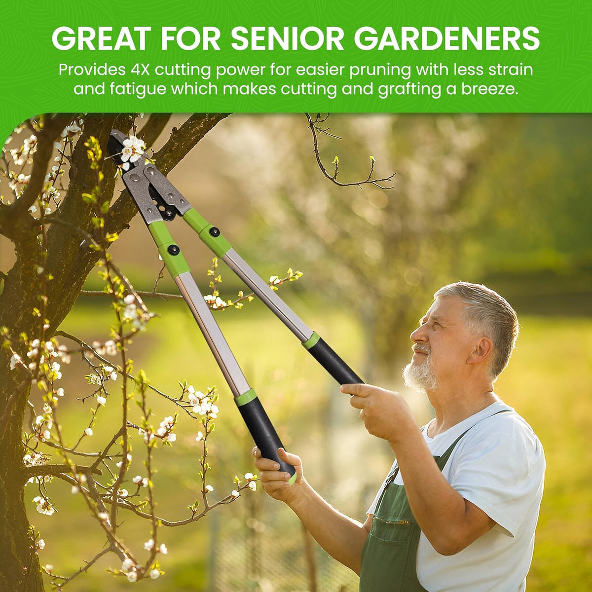 Garden Guru Extendable Anvil Lopper Tree Trimmer w Compound Action, Chops Thick Branches w Ease