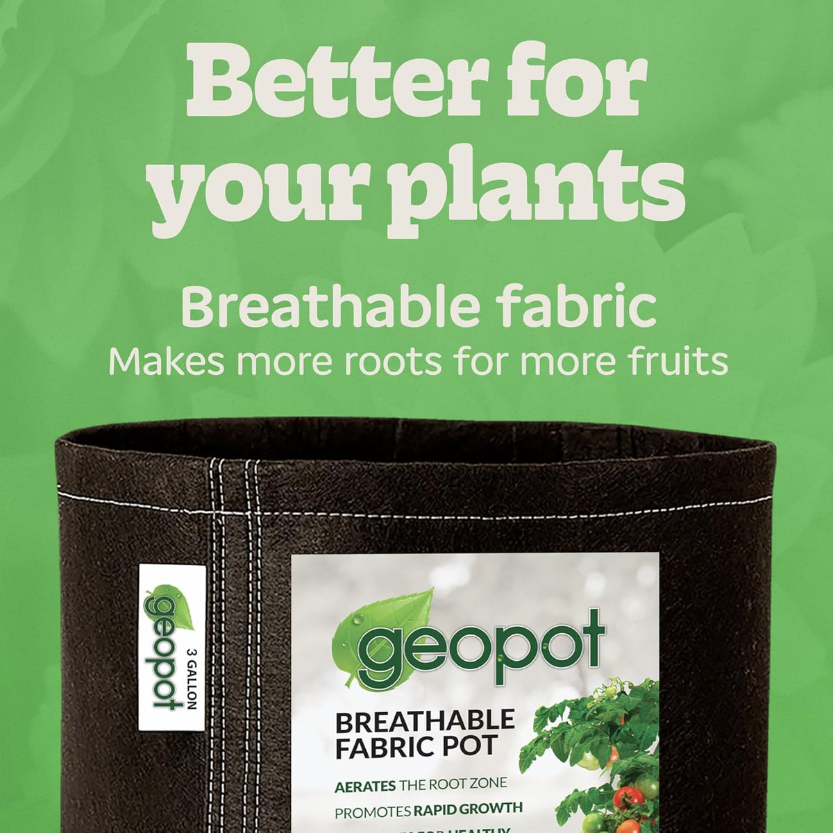 GeoPot 3 Gallon Fabric Grow Bags for Vegetables, Houseplants, Herbs & Flowers | 10-Pack | Fabric