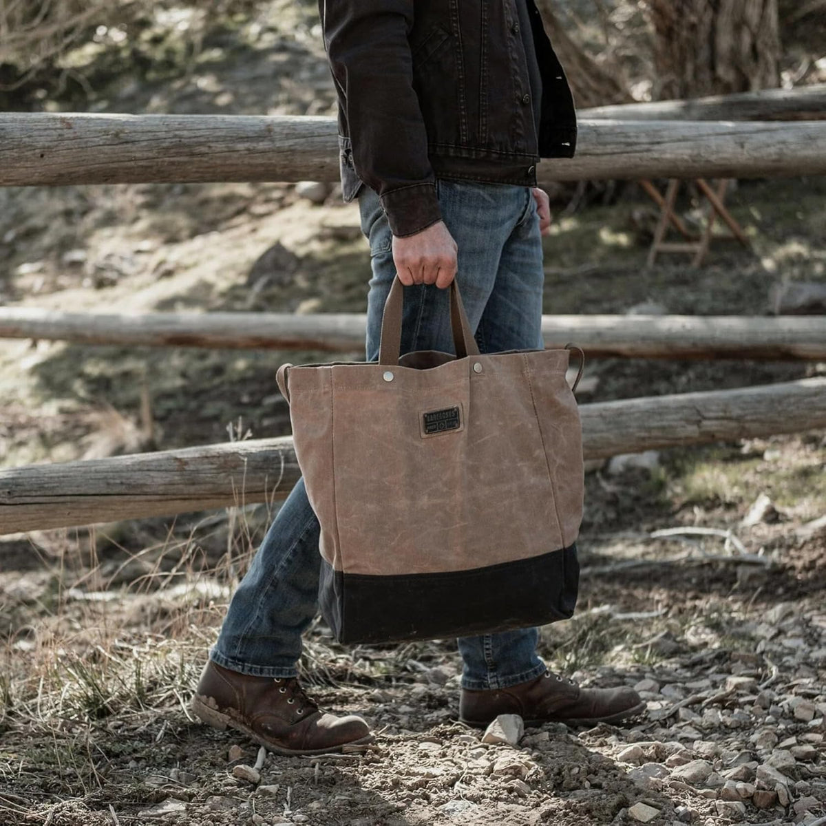 Barebones Neelum Large Waxed Canvas Tote Bags - Heavy Duty Canvas Bag and Reusable Grocery Bag