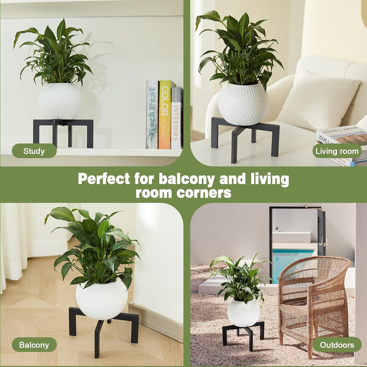 Heavy-Duty Metal Plant Stands Indoor Outdoor, 2/3 Pack Modern Plant Holder & Rattan Stool - Low