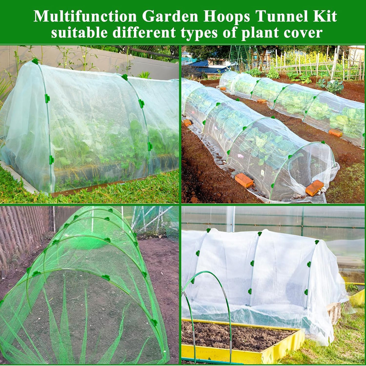 Greenhouse Hoops Grow Tunnel 6 Sets of 8FT Long Garden Hoops, Rust-Free Fiberglass Garden Hoops