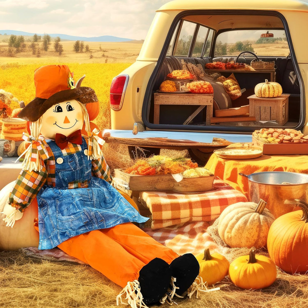 Marsui 1 Pcs 59" Large Outdoor Scarecrow Fall Harvest Thanksgiving Halloween Decoration, Life Size