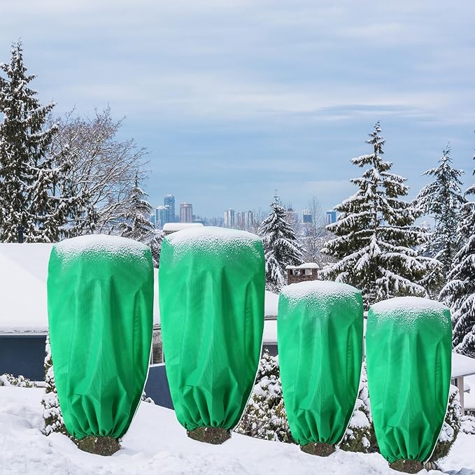 4 Pcs Plant Covers Freeze Protection Reusable Plant Protector with Zipper and Drawstring, Winter