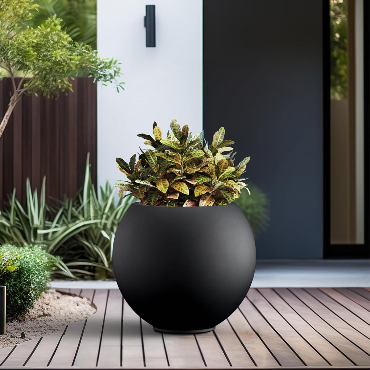 Kante Round Concrete Flower Pot, 19.3 Inch Dia (14" Opening) Sphere Shape Design Planter with