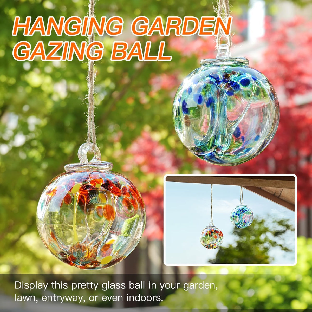 YaoYuan 4 Inch Garden Hanging Gazing Ball Hand-Blown Glass for Hanging Gardens Window Outdoor