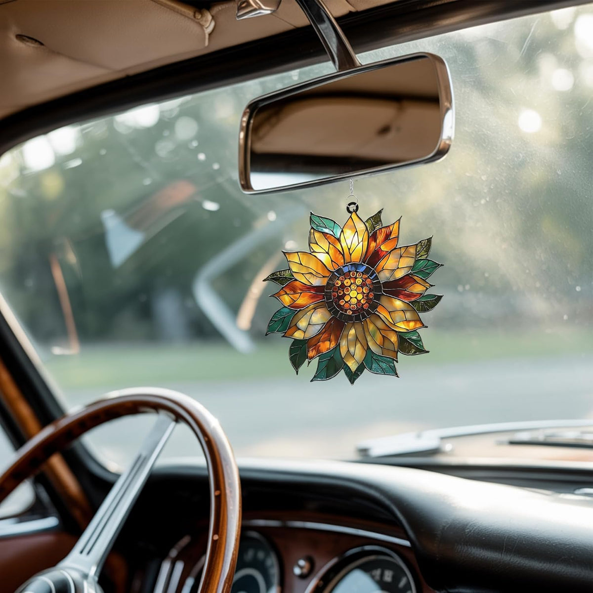 Golden Sunflower Acrylic Suncatcher Stained Glass Effect Window Car Hanging Christmas Ornament