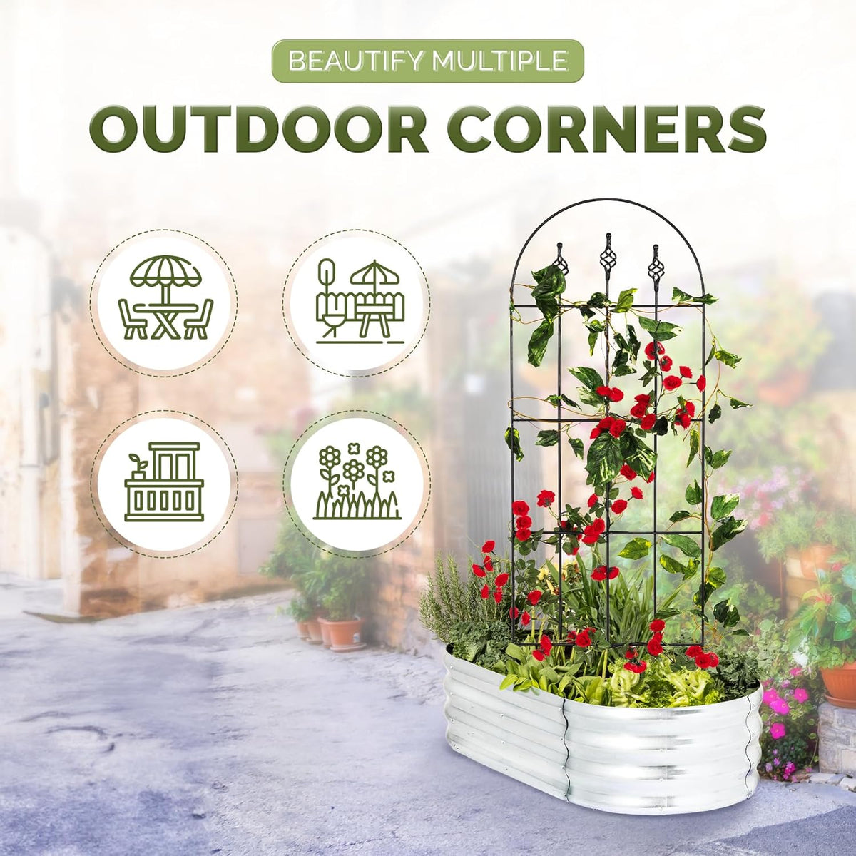 Idzo Decorative Metal Trellis for Climbing Plants Outdoor, Anti-Corrosion Powder Coated Garden