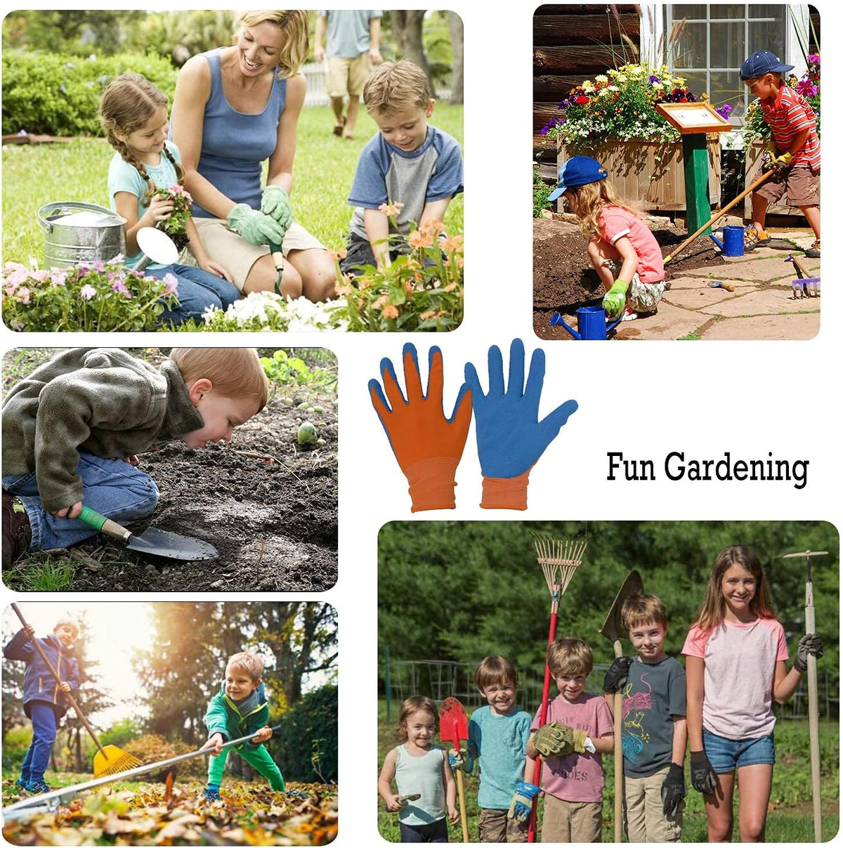 HANDLANDY 3 Pairs Kids Gardening Gloves Latex Free, Nitrile Coated Children Toddler Garden Yard