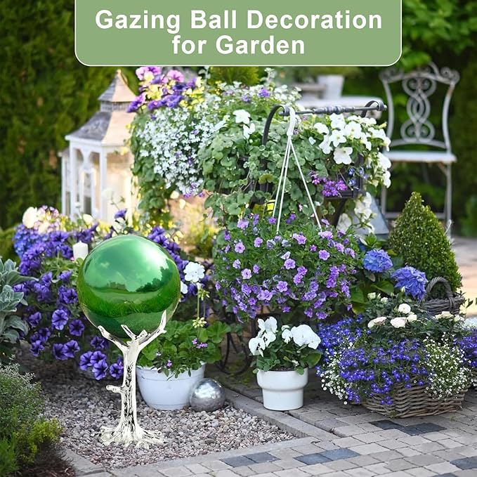 Nerien 10 Inch Gazing Ball, Stainless Steel Garden Mirror Globe, Polished Ornament Sphere, Hollow