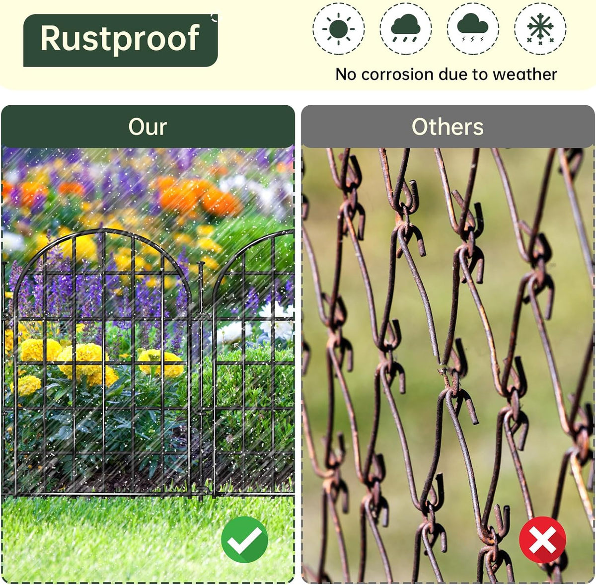 32.5 ft(L) x 22 in(H) Garden Fence, 30 Panels Arched No Dig Fence, Decorative Animal Barrier