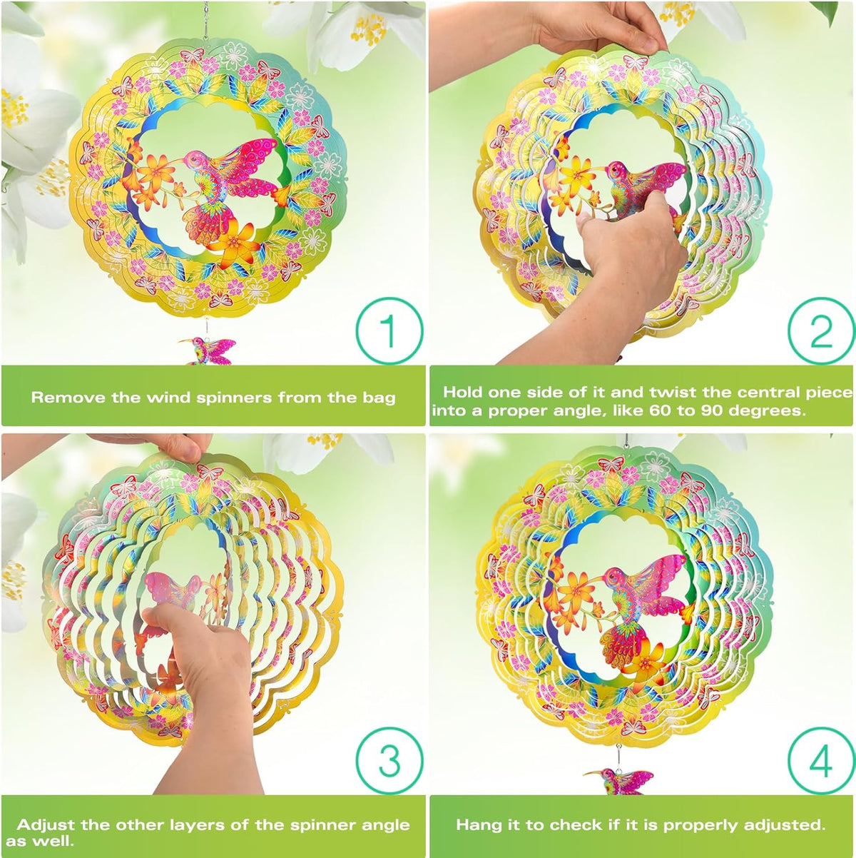 Wind Spinners - 12 Inches Large Metal Hummingbird Wind Spinner, 3D Reflective Wind Sculptures for