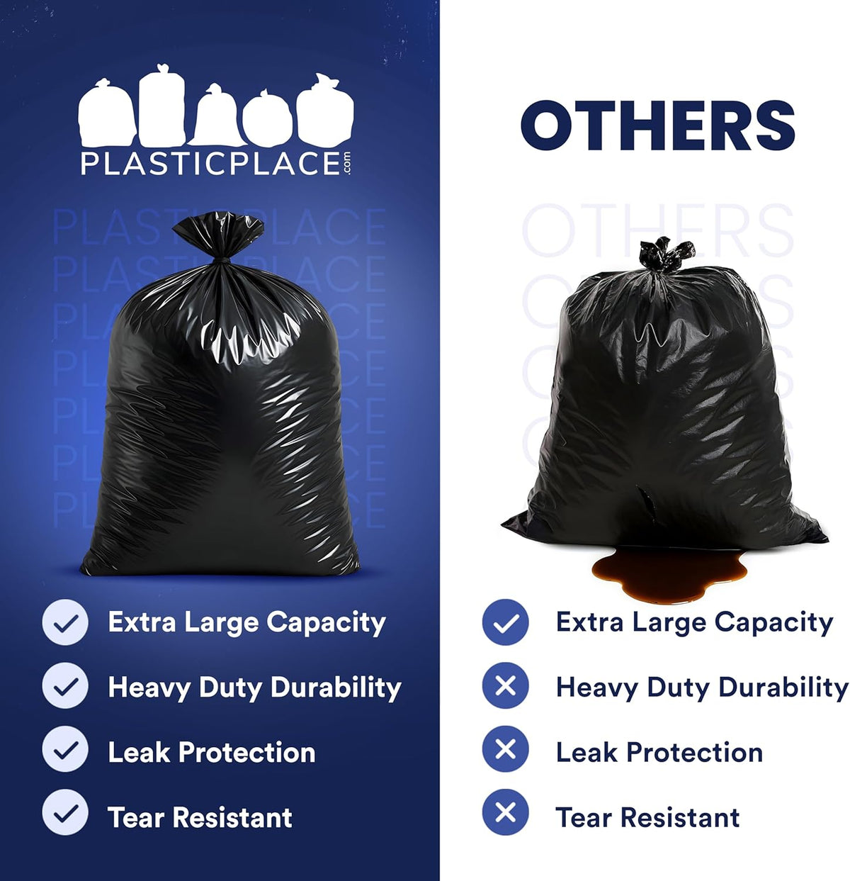 Plasticplace - W65LDBTL2RL 64-65 Gallon Trash Can Liners for Toter │ 2.0 Mil │ Black Heavy Duty
