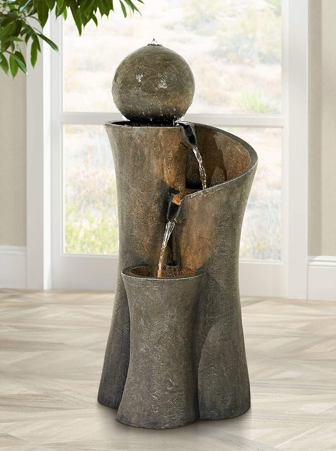 Sphere Curve 39 1/2" High Large Modern Zen Indoor Outdoor Decor Faux Stone Floor Fountain with
