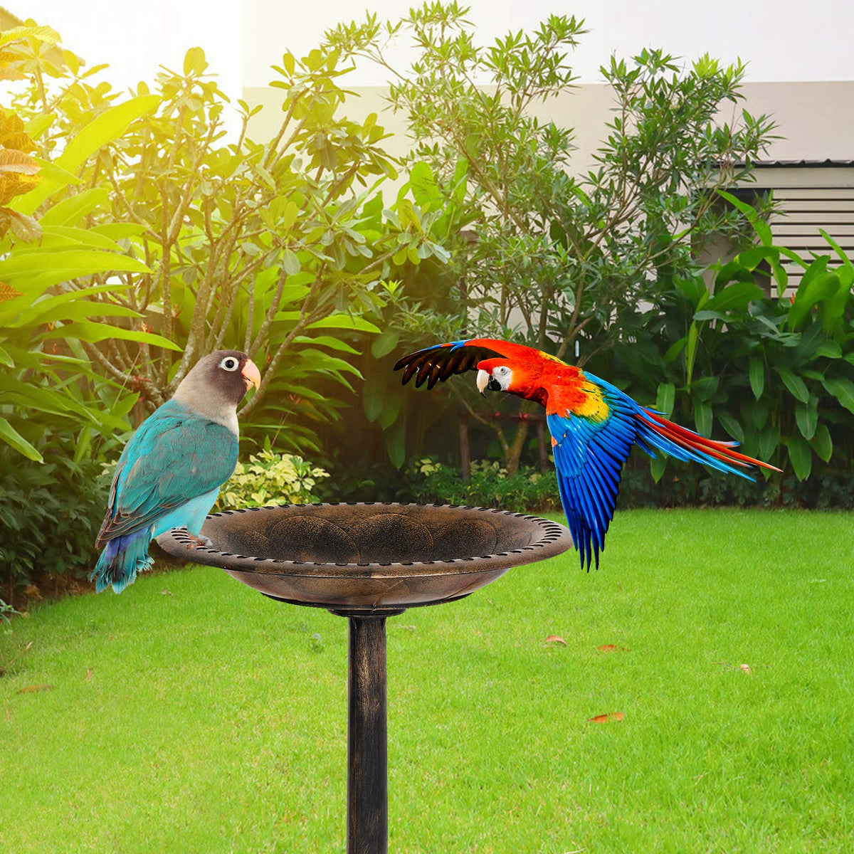VINGLI Pedestal Bird Bath, Resin Birdbaths Weather Resistant, Bird Baths with Floral Accents &