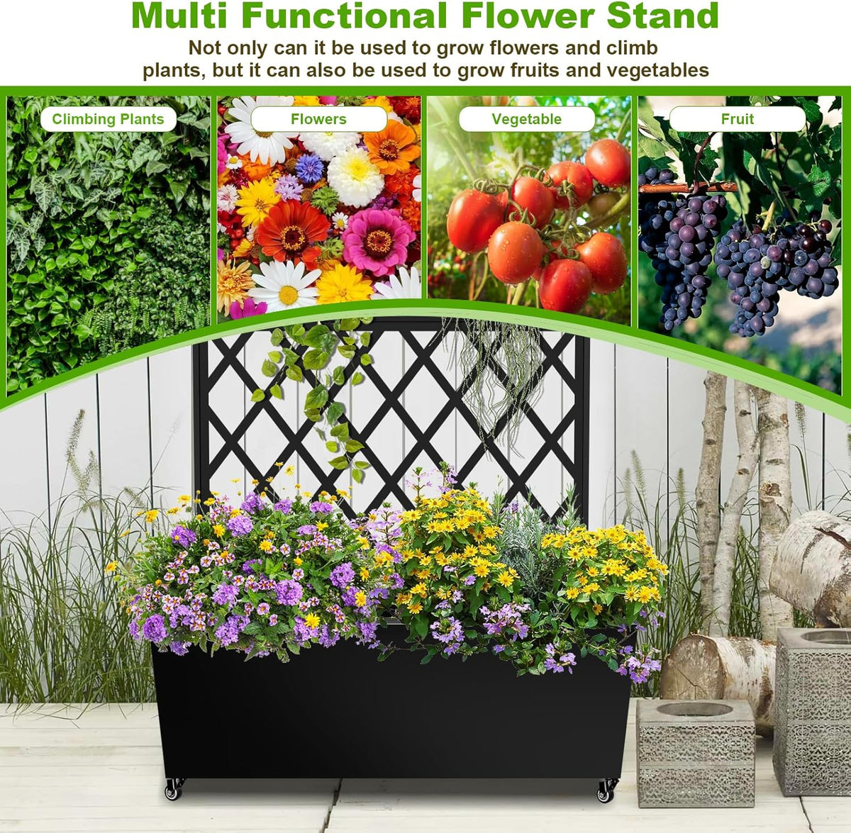 Metal Planter Box with Trellis, 72"x35"x16" Metal Raised Garden Bed with Trellis, Trellis Planter