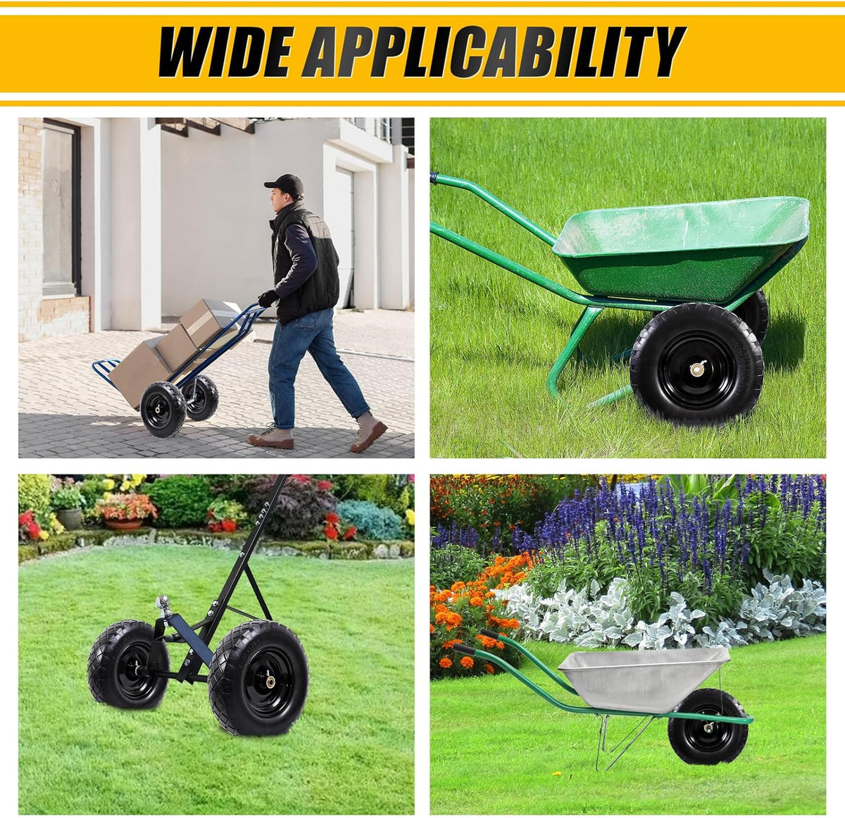 MZREXN 4.80/4.00-8" Flat Free Tire and Wheel, 16" Universal Solid Wheelbarrow Tires, with 5/8" &