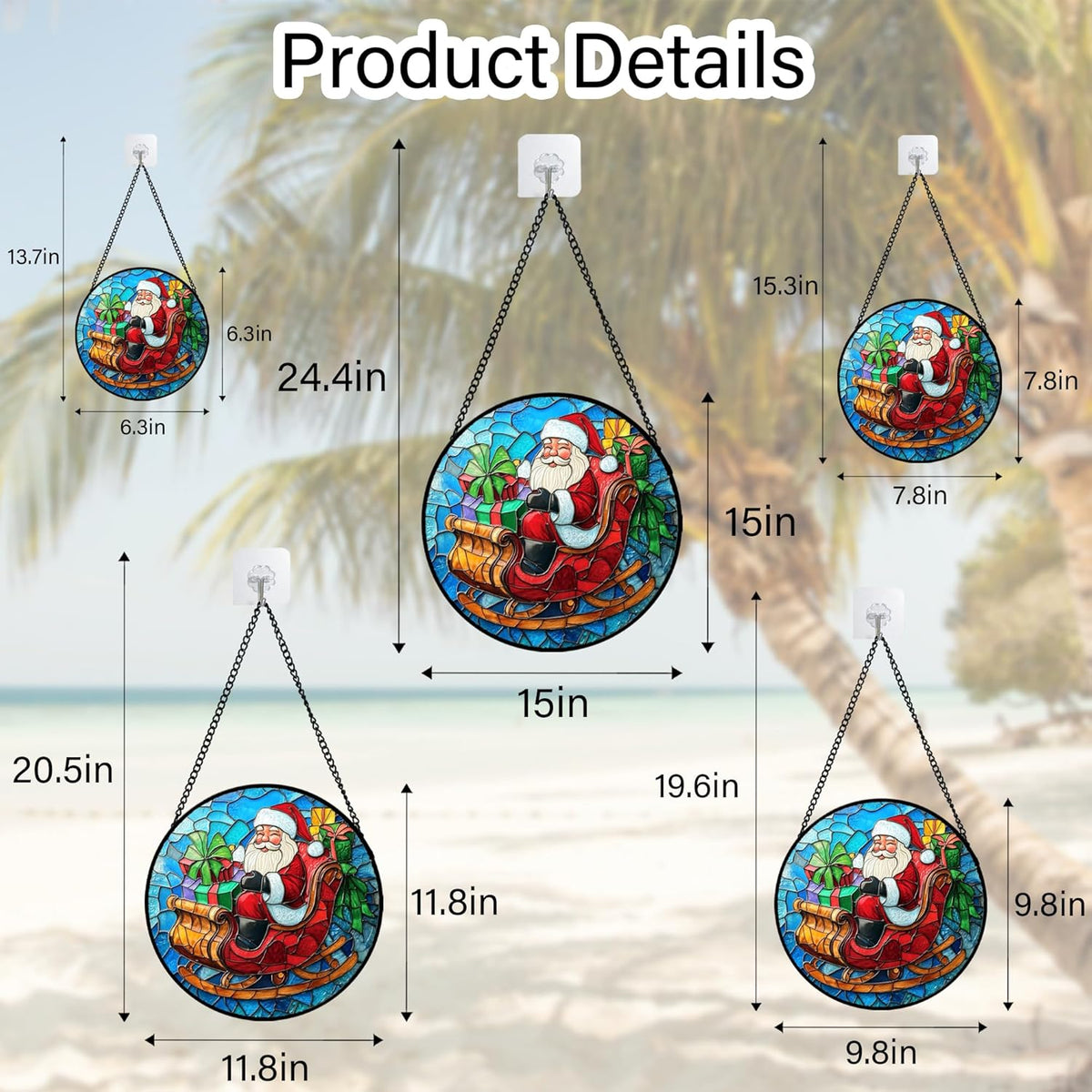 Stained Glass Window Hanging - Red Santa Claus Gift Box Suncatcher for Doors Home Christmas